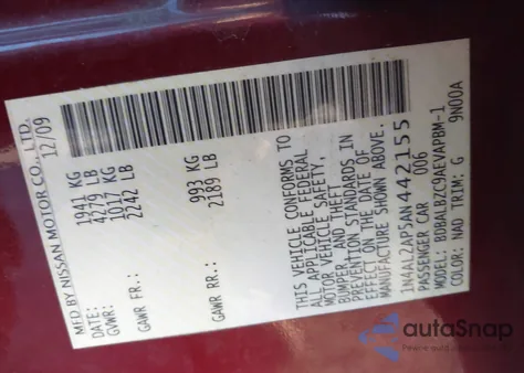 2010 Nissan Altima 2.5 S из США, поврежденный, VIN 1N4AL2AP5AN442155